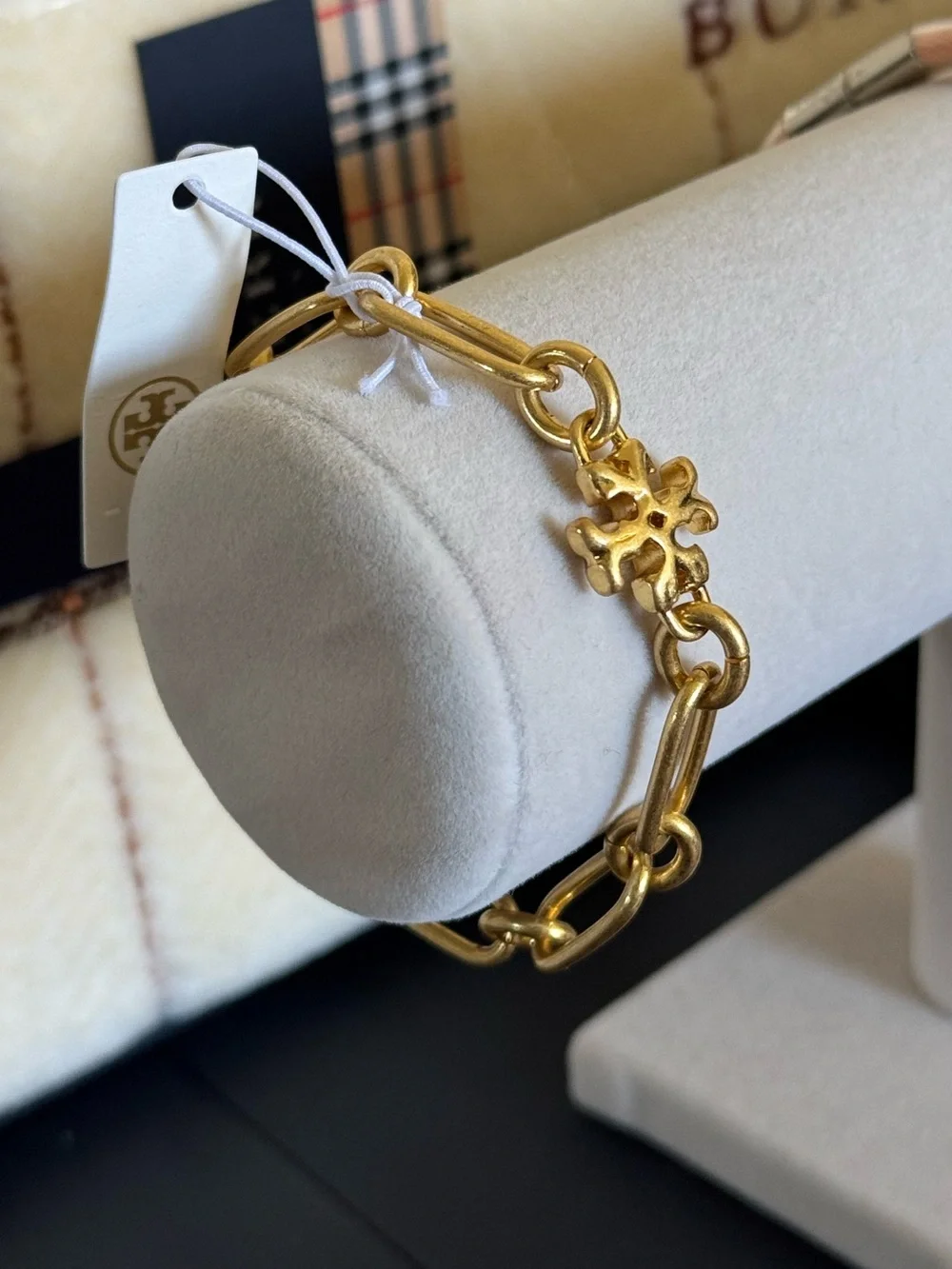 New Tory Burch Roxanne Gold Tone Logo Bracelet